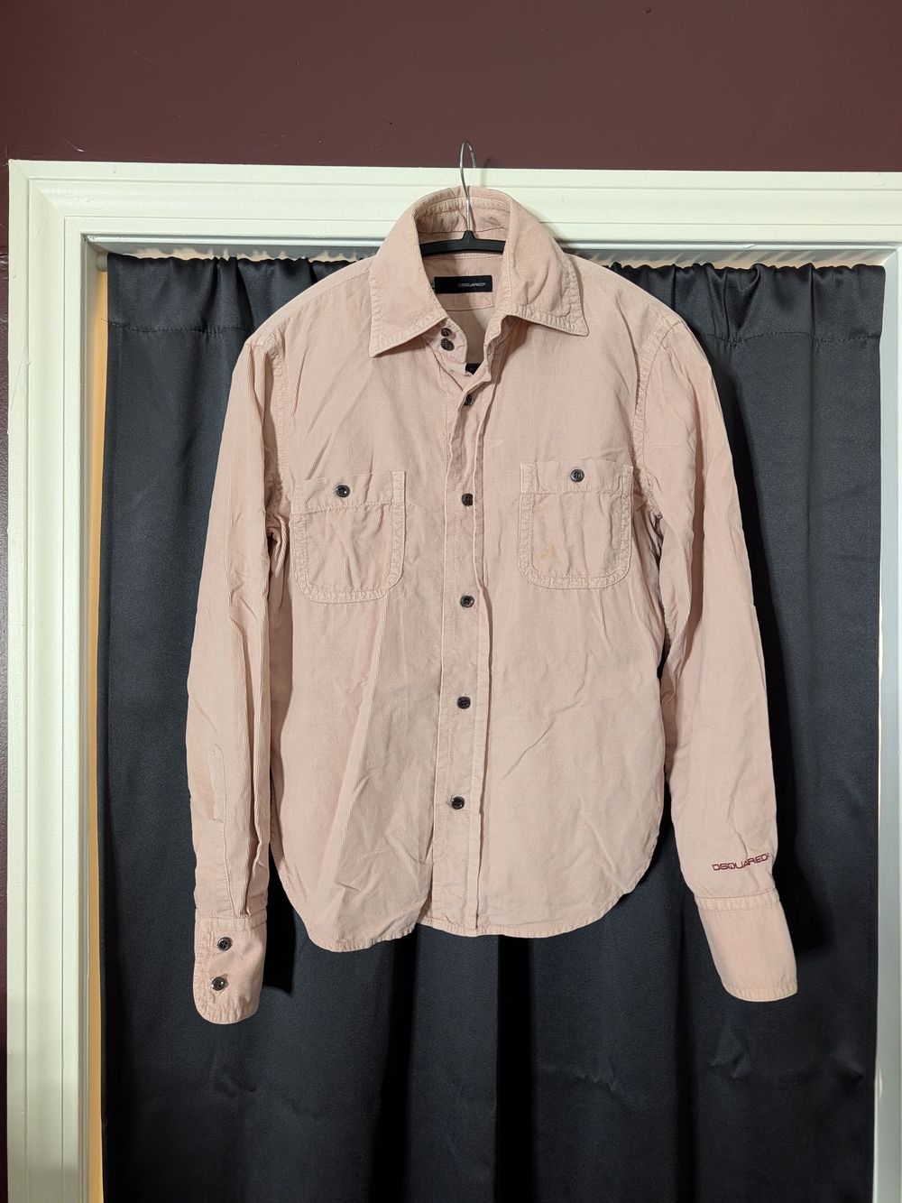 DSQUARED2 Peach Pink Corduroy Dual Pocket Western Logo Button-up Shirt Italy 42